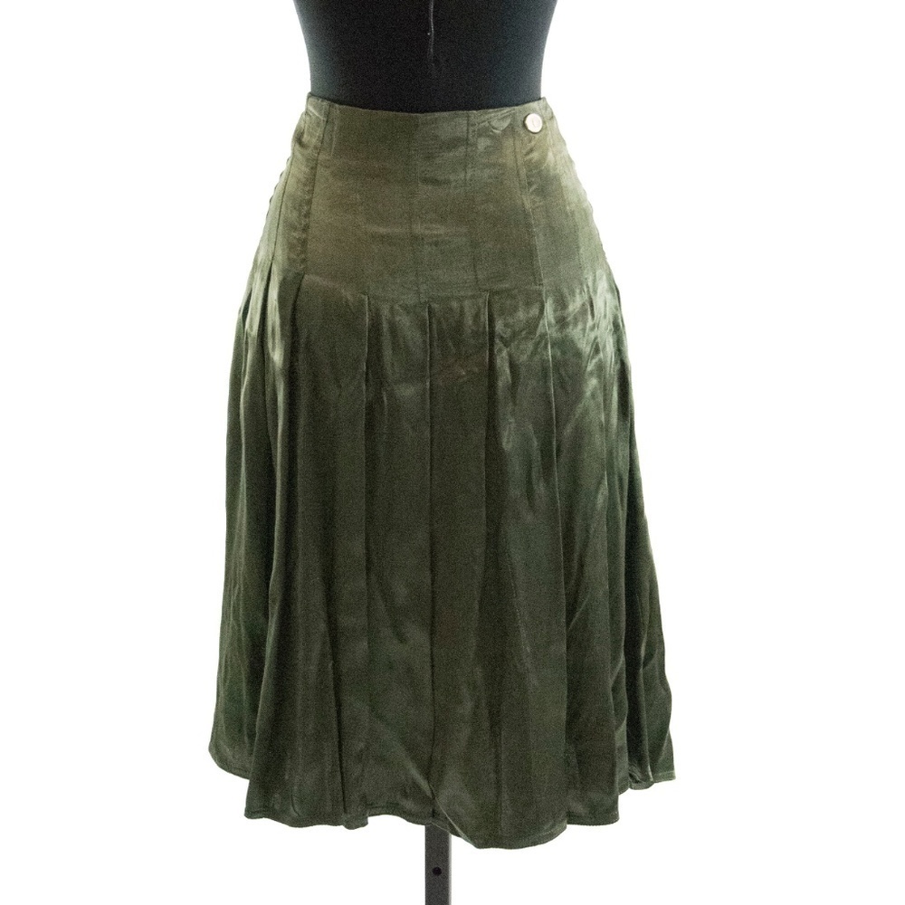 Trussardi Moss Green Satin Pleated Midi Skirt 46 - Picture 4 of 5